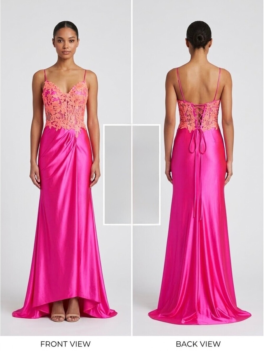 Fuchsia Hot Pink Floral Sequins Mermaid HOCO Prom Dress Sweetheart Size 2